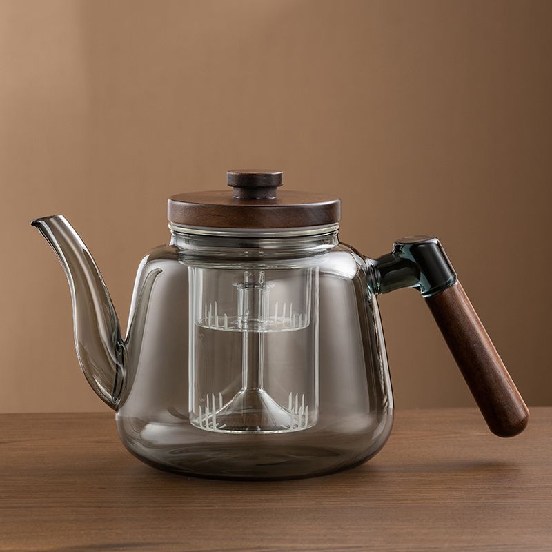 Théière en Verre Design Bois de Noyer 1.2L