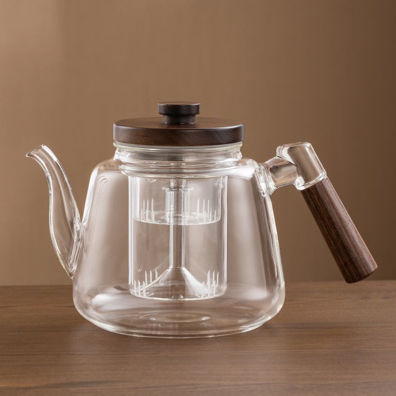 Théière en Verre Design Bois de Noyer 1.2L