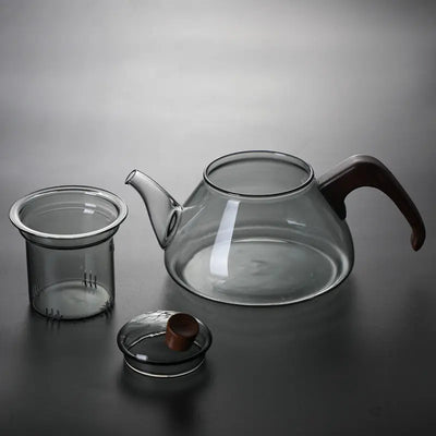 Théière en Verre Design et minimaliste en bois 600ML